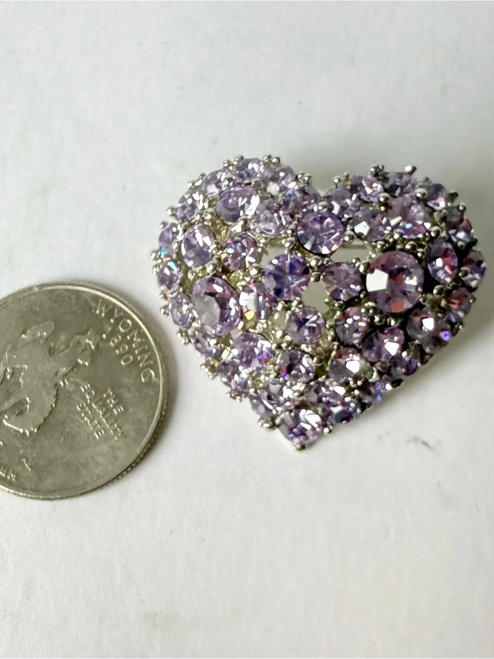 Lavender Light Purple Heart Rhinestone Crystal Brooch Pin